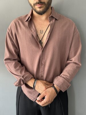 Fresh Keten Kumaş Süper Oversize Mokka Gömlek