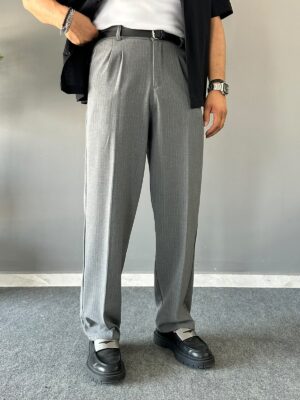 Çizgili Lastik Bel Yarı Baggy Füme Premium Pantolon