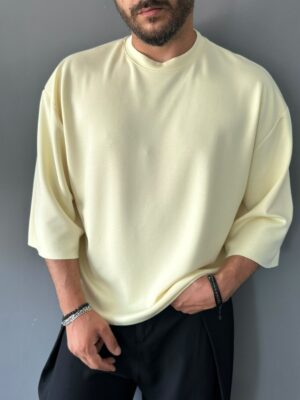 Oyşo Kumaş Fakir Kol Oversize Sarı T-Shirt